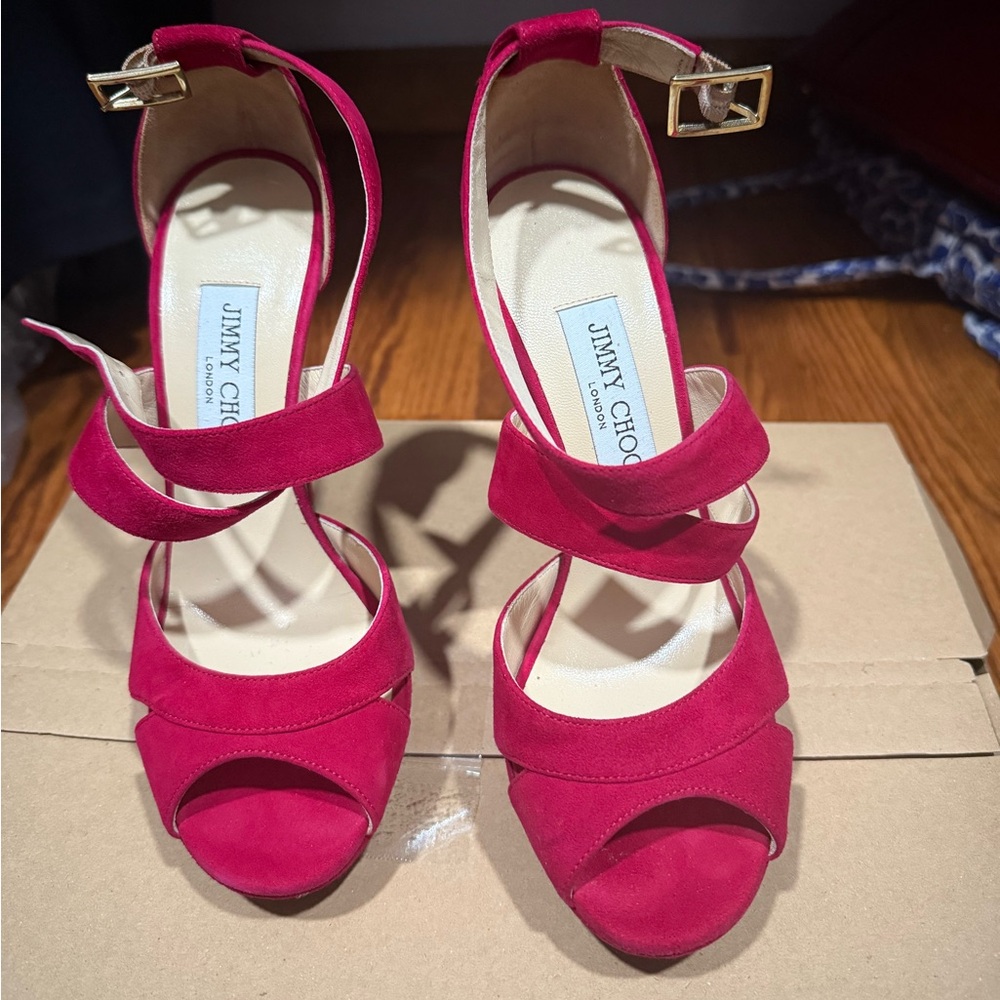 Jimmy Choo suede red heels. Size 7.5
